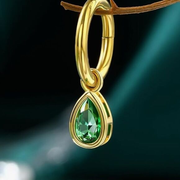 Gold and Green Teardrop Belly Ring - Picture 1 of 3